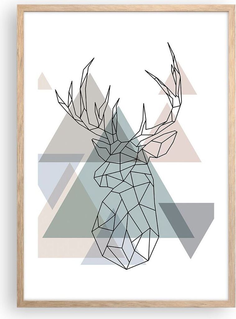 Gerahmtes Poster - Rahmen in heller Eiche - Hirsch Abstraktion - 50x70 cm - Wand Bild - Wanddeko - Wandbilder - Wandposter - Bilderrahmen - Bilder ...