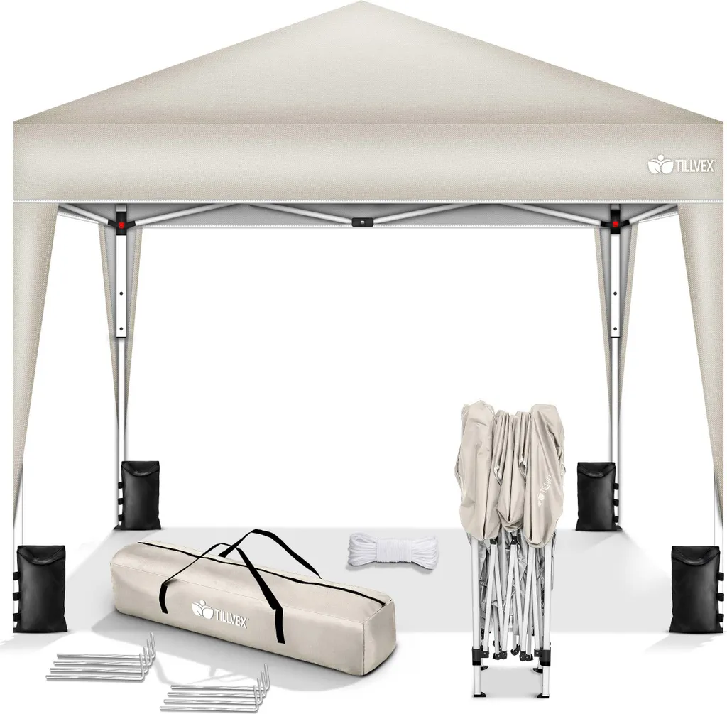 Gazebo Tillvex 3x3m Pieghevole Beige Tenda da Festa UV50+ Impermeabile