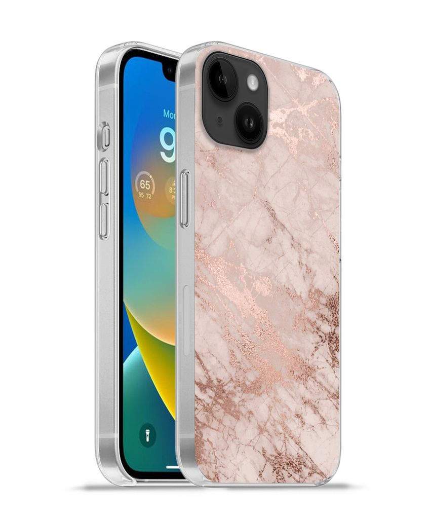 MuchoWow Handyhülle Schutzhülle Hülle für Apple iPhone 14 Plus - Soft case Marmor - Rosa - Luxus - Marmoroptik - Glitzer - Design Silikon Sof...