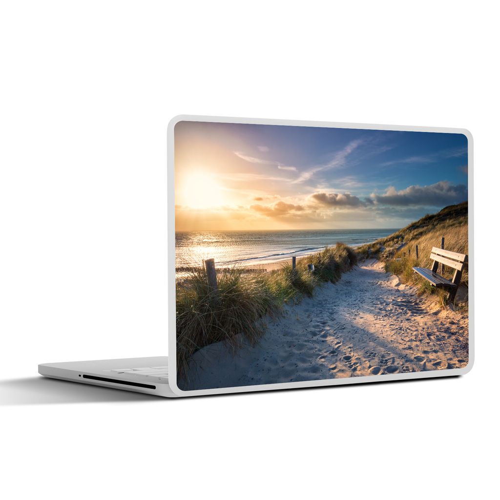 MuchoWow Laptop Aufkleber Sticker Cover Sonnenuntergang - Strand - Düne - Gras - Bank 30x21 cm - Sticker für Laptop - Selbstklebend