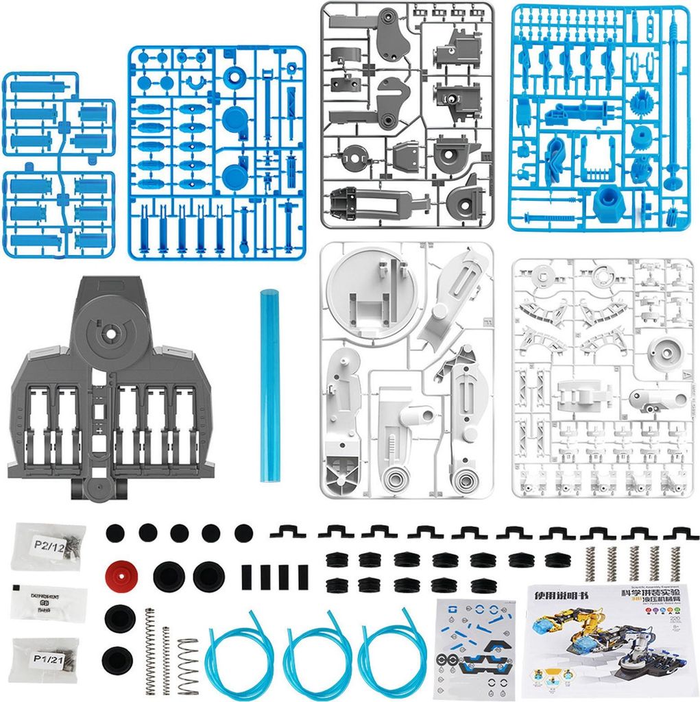 DIY Assembly Hydraulic Roboter Arm Kit Kinder mechanisches Spielzeug wissenschaftlicher Experiment Blau