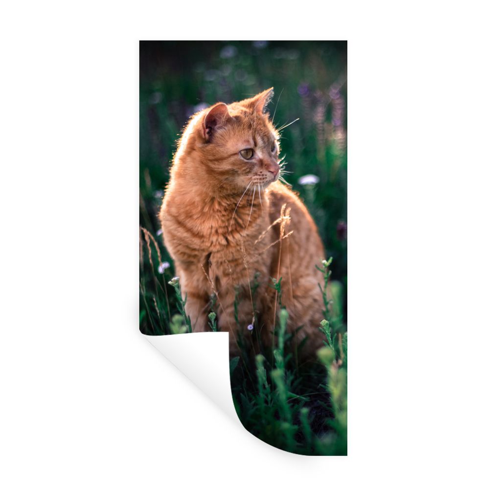 MuchoWow Wandtattoo Wandsticker Wandaufkleber Katze - Blumen - Mantel 60x120 cm Selbstklebend und Repositionierbar - Selbstklebend - Fototapeten