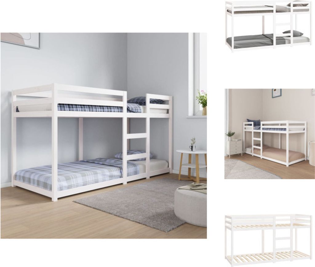vidaXL Etagenbett Weiß 80x200 cm Massivholz Kiefer - Betten & Bettgestelle