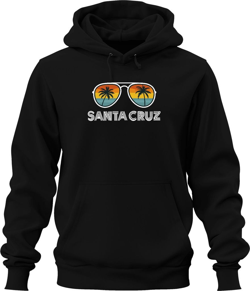 Santa Cruz Sonnenbrille Palme Retro Strand Kalifornien Urlaub Uni Hoodie Kapuzenpullover, Schwarz, M