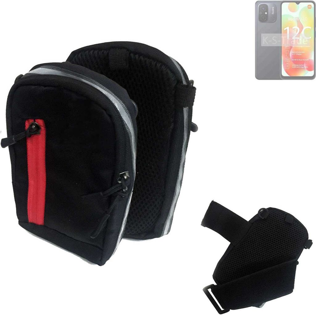 K-S-Trade Outdoor Gürteltasche Holster Umhängetasche kompatibel mit Xiaomi Redmi 12C schwarz Handy Tasche Case travelbag Schutz Hülle Handy Hülle