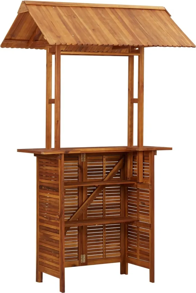 Table de bar d'extérieur robuste en acacia massif avec toit naturel - 7