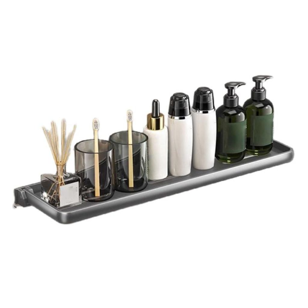 Klappbares Wandregal ohne Bohren – Einfache Aluminium Ablage, wasserfest, platzsparend, vielseitig, belastbar, grau, 50cm