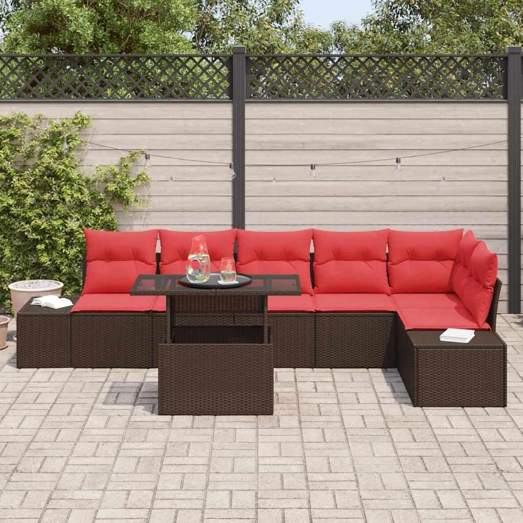 Möbel Gartensofas Lounge Set - Braun - CLORIS Gartensofa-set mit Kissen 7 pcs - Braun und Rot Poly-Rattan,65.3 Kg - 598854