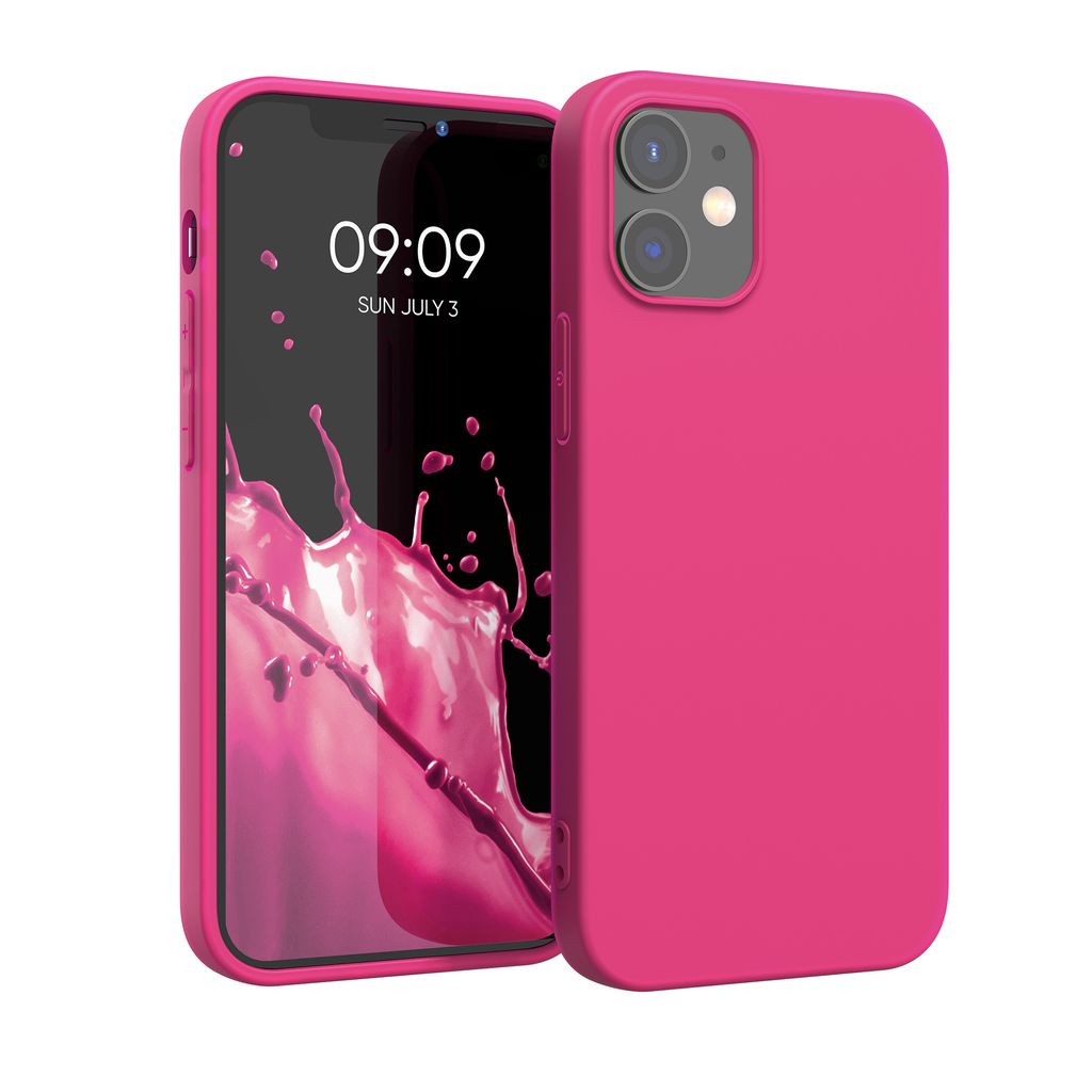 kwmobile Slim Case kompatibel mit Apple iPhone 12/12 Pro Hülle Silikon Handy gummiert Handyhülle Neon Pink