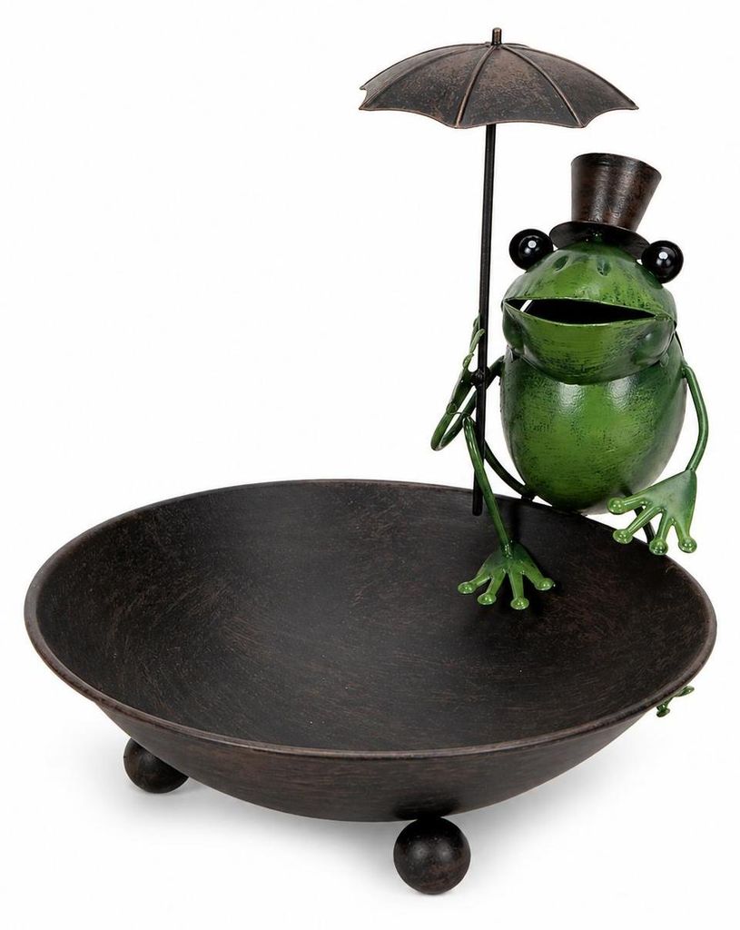 Vogelbad aus Metall mit Frosch und Regenschirm "Fritz" Produktbild 