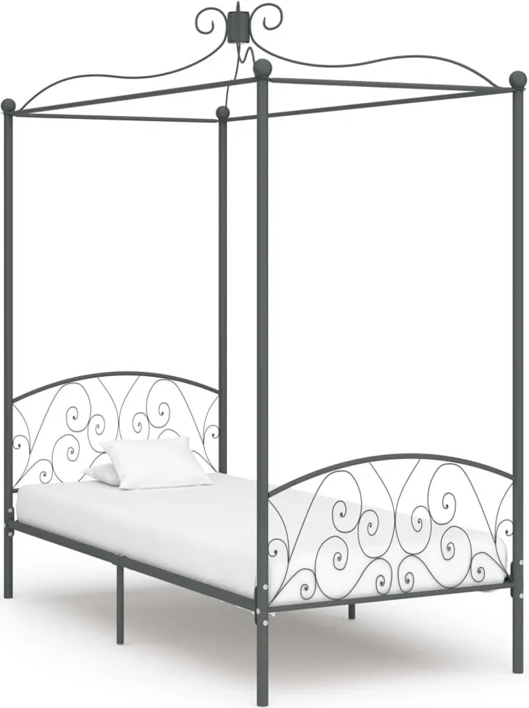 Lit à baldaquin Gris Métal 90x200 cm - Stable, sans grincement et robuste