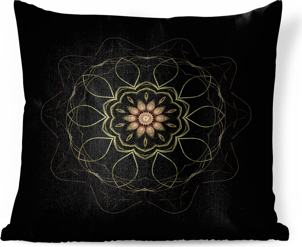 MuchoWow Zierkissen Sofakissen Wohnzimmer Dekokissen 40x40 cm Ein Mandala vor schwarzem Hintergrund - Foto Kissen - Schlafzimmer Dekoration