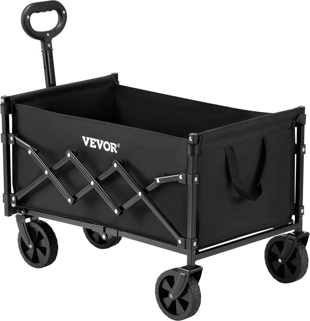 Chariot pliable 120L noir robuste charge 225 lb pour jardin et camping