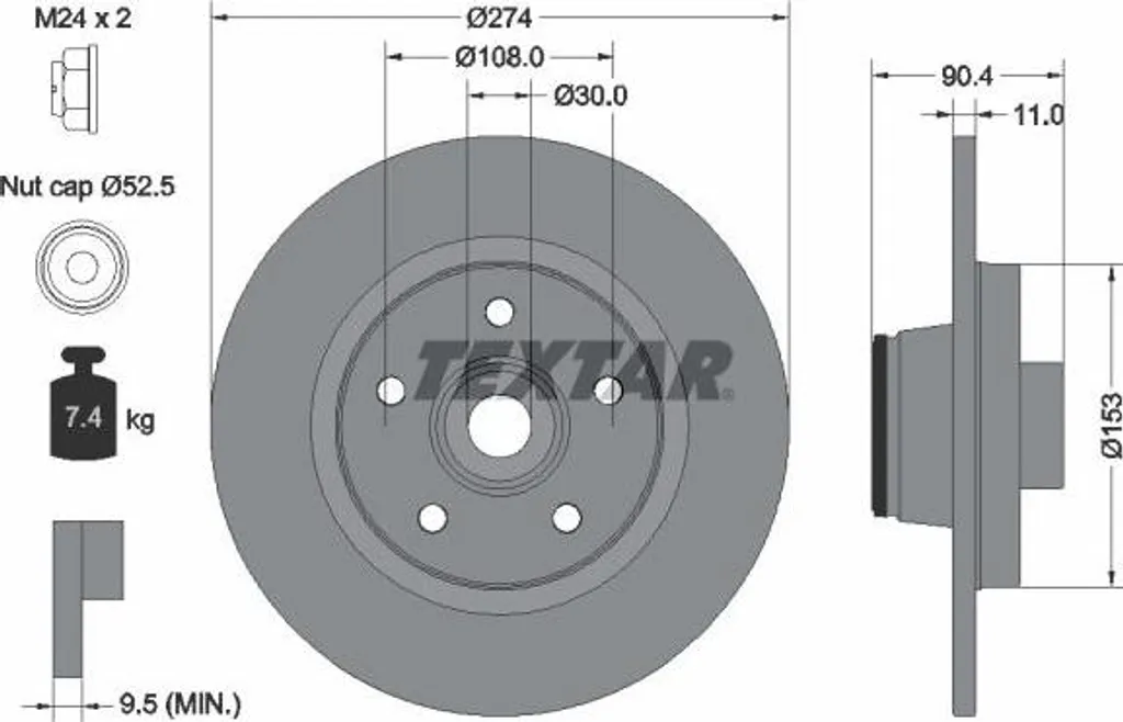 Disque de frein Textar 92196203 OE 4154203300 pour Kangoo et Citan