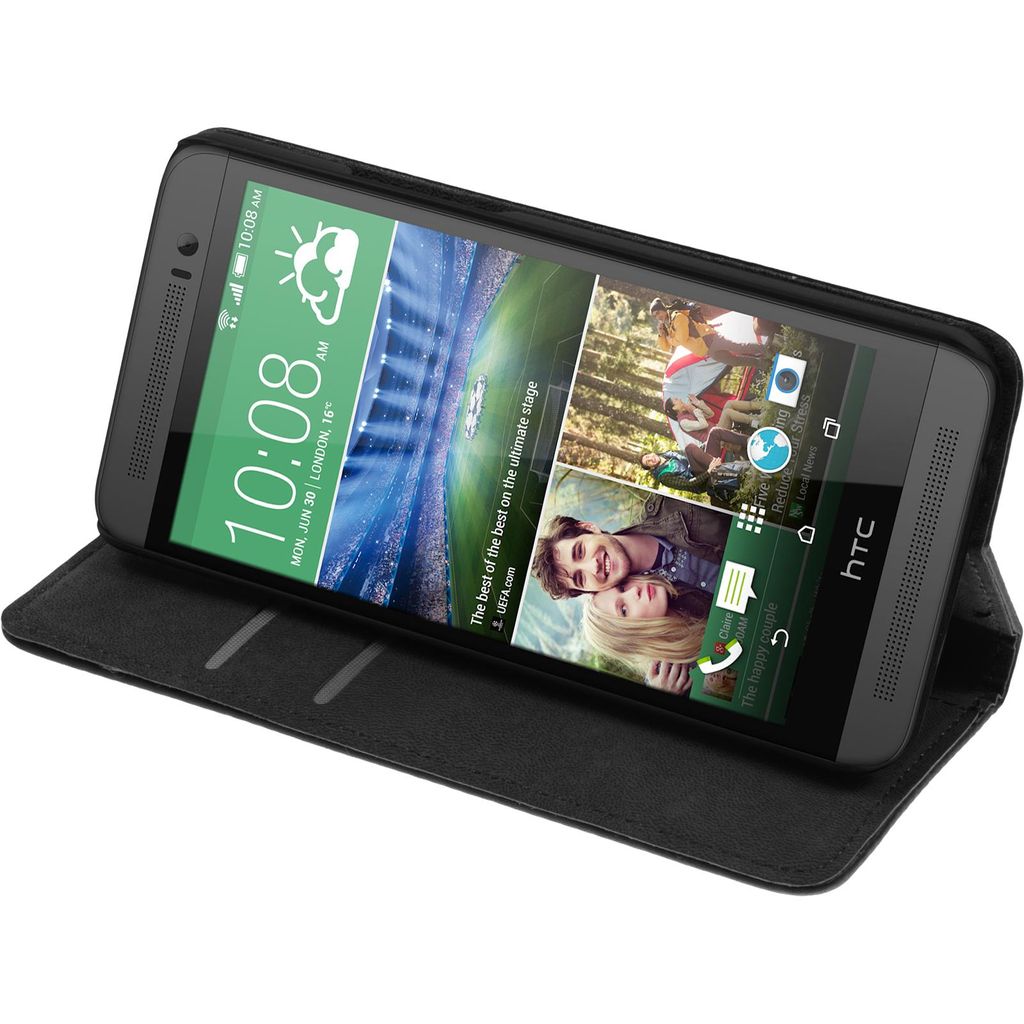 PhoneNatic Kunst-Lederhülle kompatibel mit HTC One E8 - Book-Case schwarz + 2 Schutzfolien