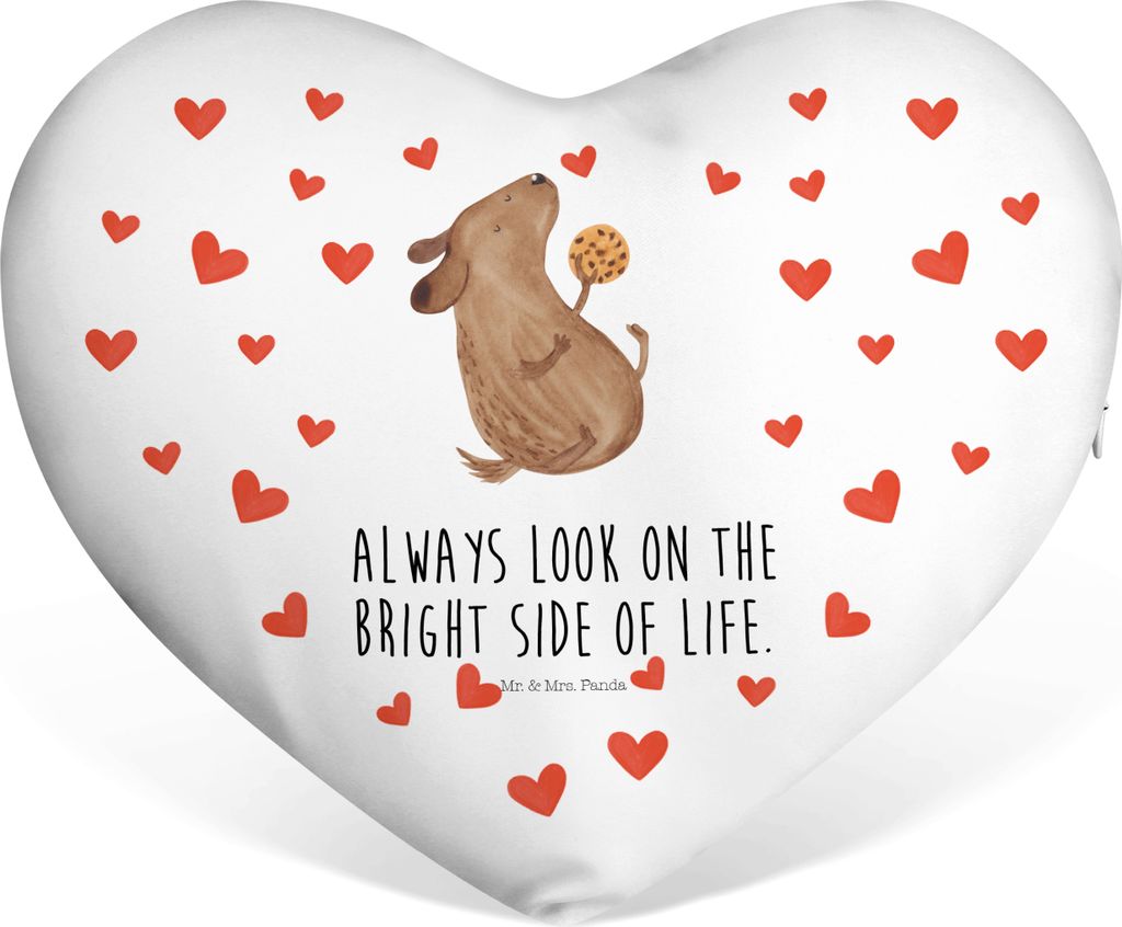 Mr. & Mrs. Panda Kuschelkissen Hund Keks - Weiß - Geschenk, Dekokissen Herz, Hundekekse, Leckerli, Optimistisch, Sofakissen, Kissen in Herzform, d...