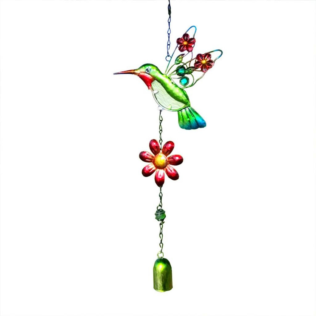 Blumenflügel-Kolibri-Glockenornament, handbemaltes farbiges Glas, Kolibri