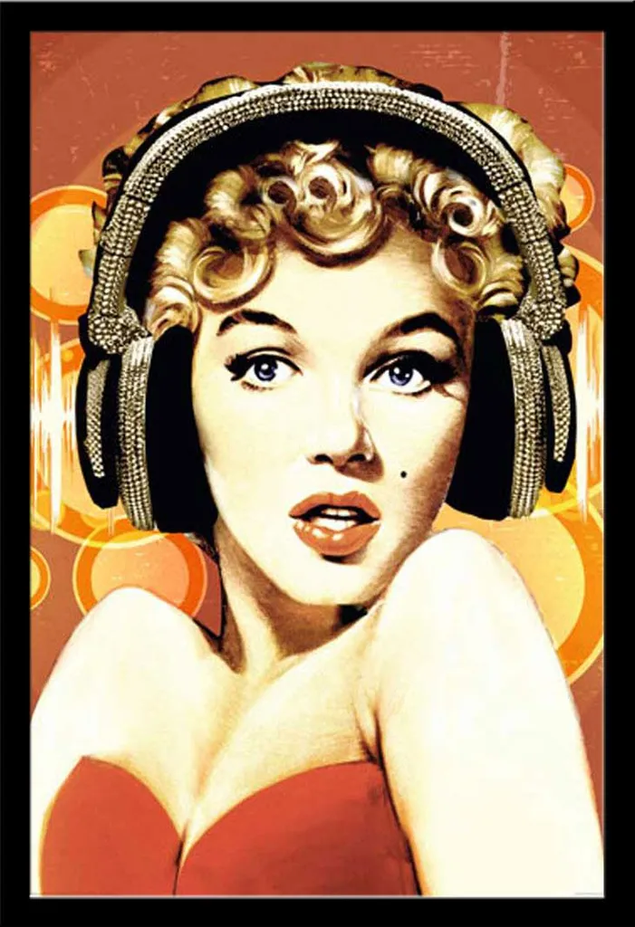 Poster Marilyn Monroe avec Casque et Cadre Noir Shinsuke Maxi MDF 61x91
