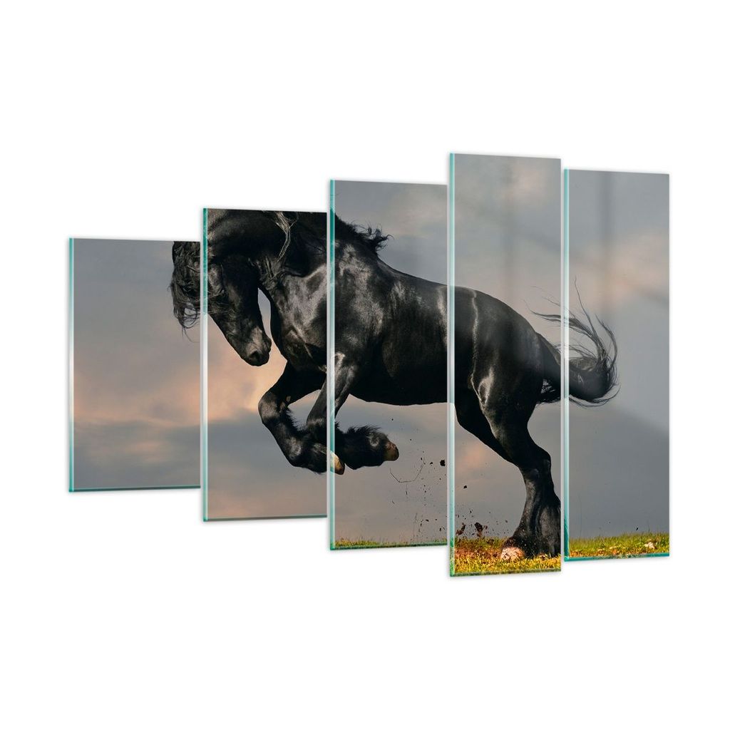 Bilder auf glas - Wolke Pferd Wiese Natur - 150x100cm - Glasbilder - Wandbilder - Kunstdruck - zum Aufhängen bereit - Wanddekoration aus Glas - Gl...