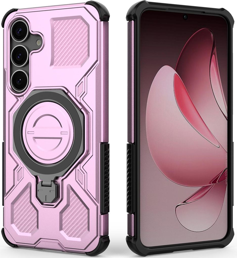 Robuste Handyhülle für Samsung Galaxy S25 FE mit Ringhalter Ständer Stoßfest, Magnetisch, Dual-Layer Schutz Pink