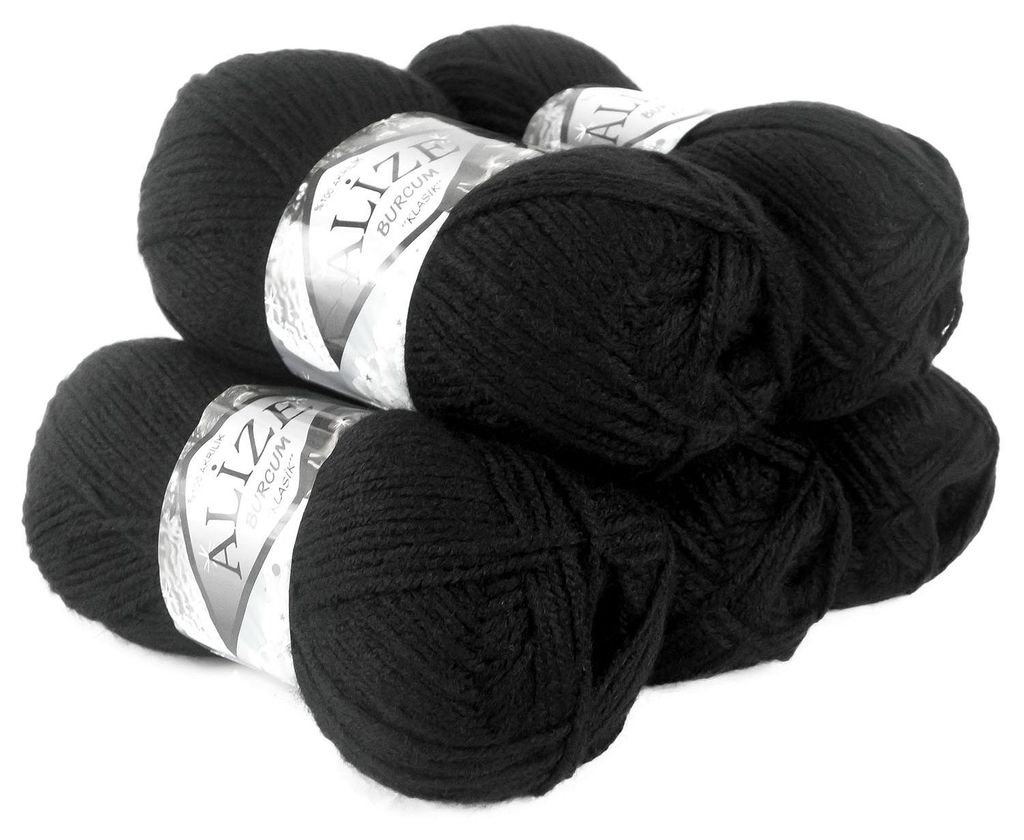 5 x 100g Strickgarn ALIZE BURCUM, 100% Polyacryl, 60 schwarz