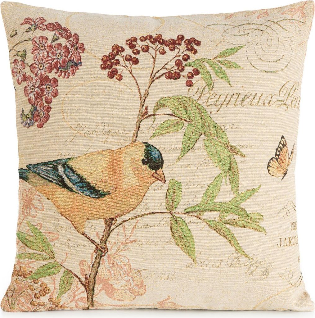 EUROFIRANY | Kissenbezug - 45 x 45 cm - beige Kissenhülle mit Vogelmotiv - Gobelin