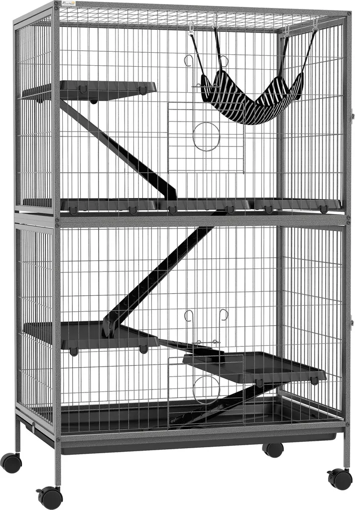 Cage rongeurs métal 4 niveaux 80x52x128 cm - Habitat Gris Clair XL