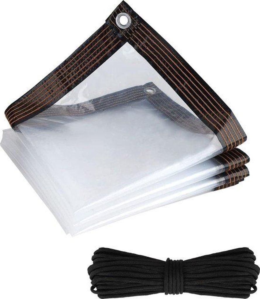 Wasserabweisendes transparentes Abdeckzeil mit Augen und Seil - waschbar - multifunktional - schwarz - Gartenmöbel - 2m x 2m
