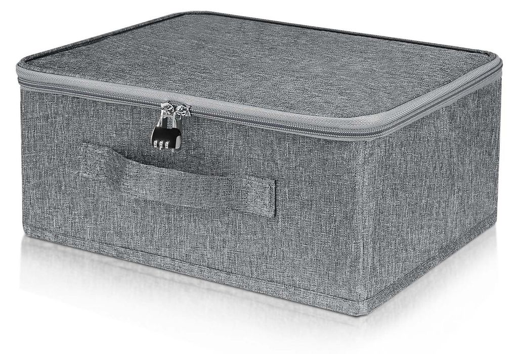 Aufbewahrungsbox mit Zahlenschloss, abschließbare Box, grauer Aufbewahrungskorb, faltbare Aufbewahrungsboxen mit Deckel für Bettwäsche, Kleidung...