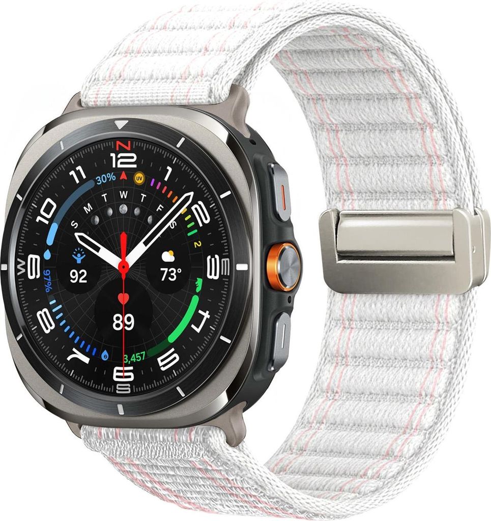 Smartwatch Armband für Samsung Galaxy Watch Ultra 47mm Nylon Textil Band Ersatzband Wechselband Magnetverschluss flexibel atmungsaktiv Weiß