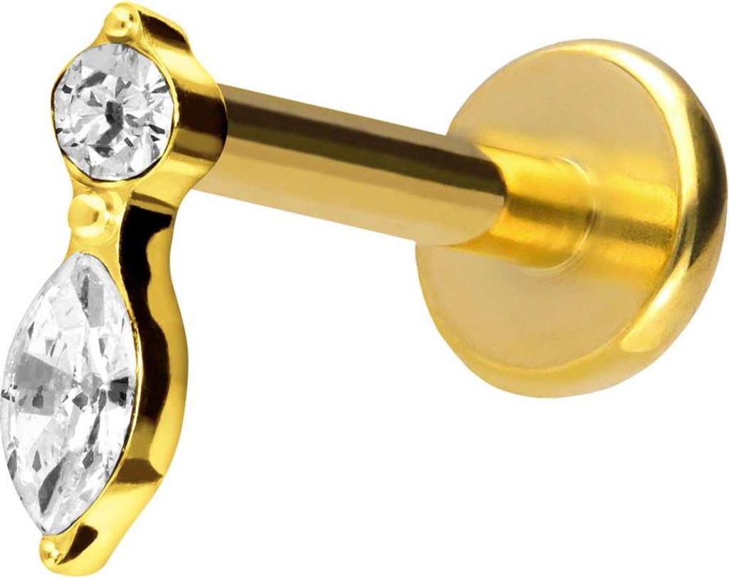 Ohrpiercing, Nasenpiercing Titan Labret mit Push Fit KRISTALLBLATT Gold Stablänge: 10mm | Stabstärke: 1,2mm