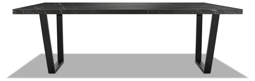 Grande Table à manger 220x100cm en marbre sombre pour salle à manger