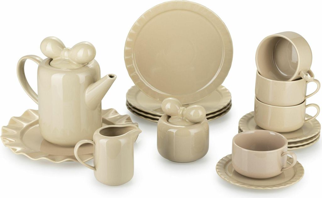 HowHomely | Kaffeegeschirr - Kaffeetassen - Sofia - 12 Teile - Beige - Elegantes Design - Hochwertige Keramik