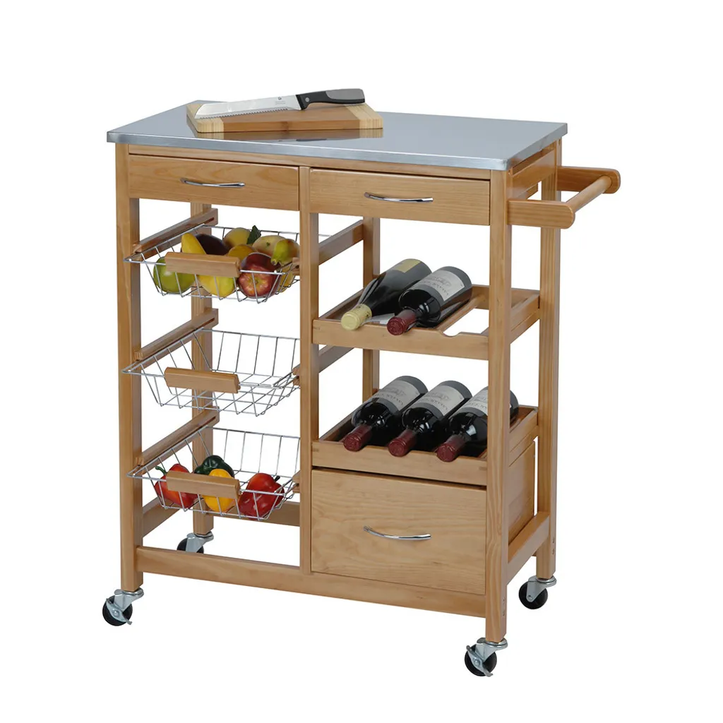 Plan de travail d'appoint Levi MyHome chariot de cuisine en bois pin