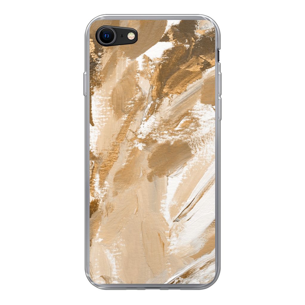 MuchoWow Handyhülle Schutzhülle Hülle für iPhone SE 2020 Farbe - Gold - Beige Silikon Softcase Handy Hülle - Kartenbesitzer