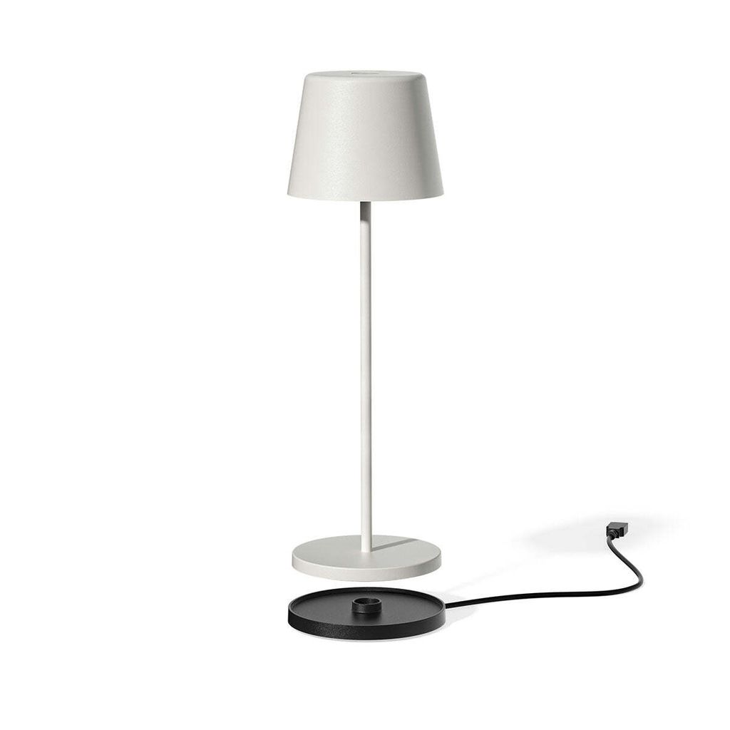 Kabellose Tischleuchte – – KELLY WHITE – Weißes Aluminium – Dimmbare weiße LED – Wiederaufladbar – Höhe 38 cm