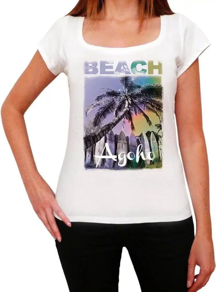 Damen Grafik T-Shirt Agoho Strandpalme – Agoho Beach Palm – Öko-Verantwortlich Vintage Jahrgang Kurzarm Lustige Druck Geburtstag Geschenk Frau