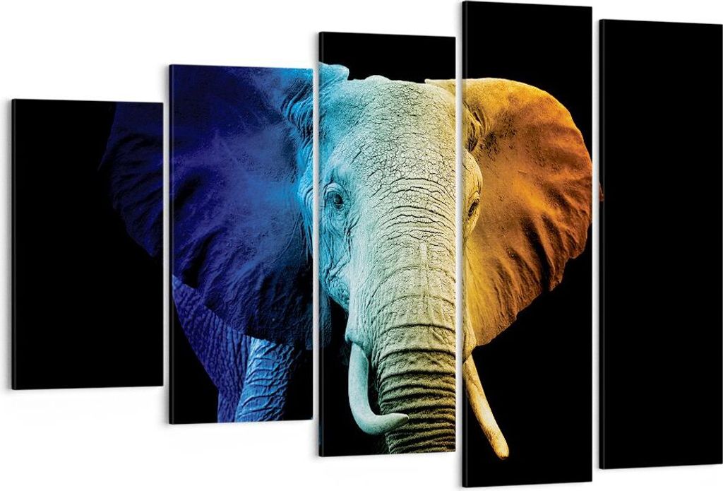 Bild auf Leinwand - Leinwandbild - 5 Teile - Bunt Elefant Fotografie - 150x100cm - Wand Bild - Wanddeko - Wandbilder - Leinwanddruck - Bilder - Wan...