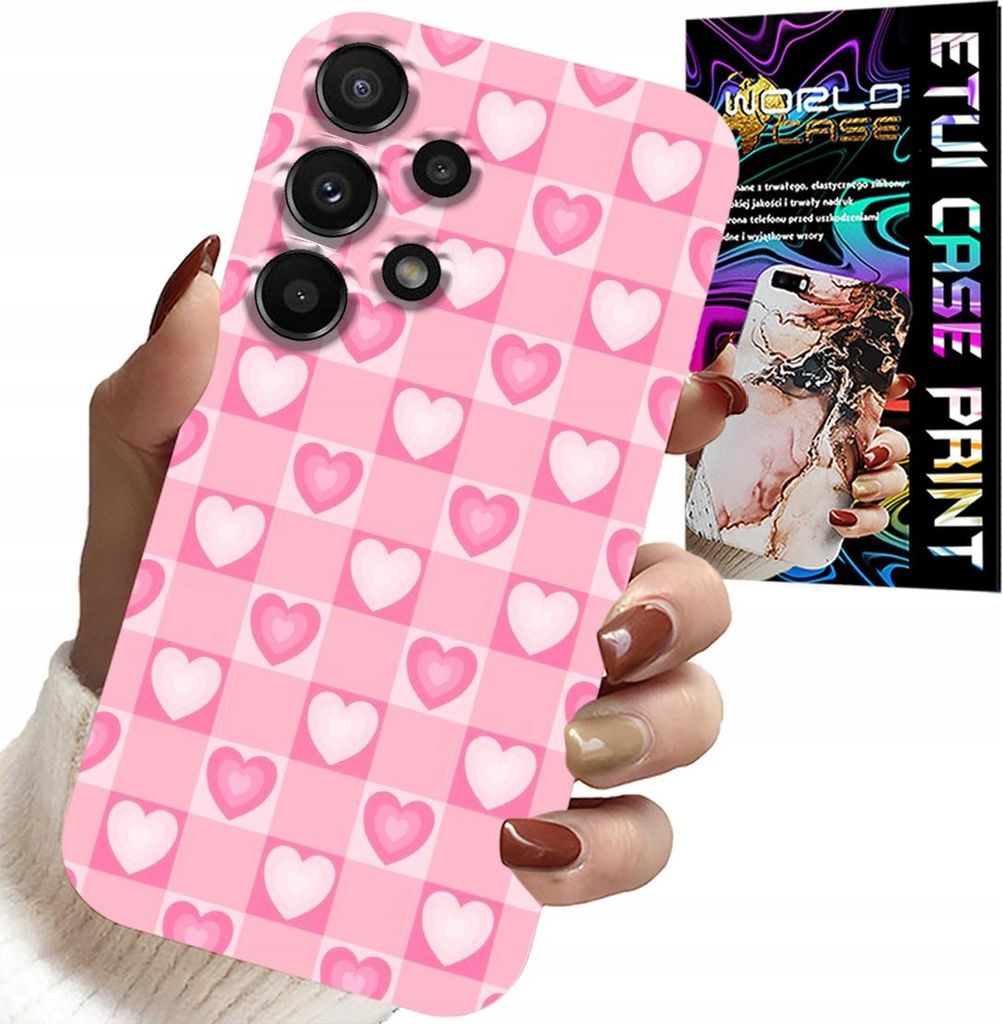 Fall Für Samsung Galaxy A32 4G - Herzen Überprüfen Rosa Fall + Glas