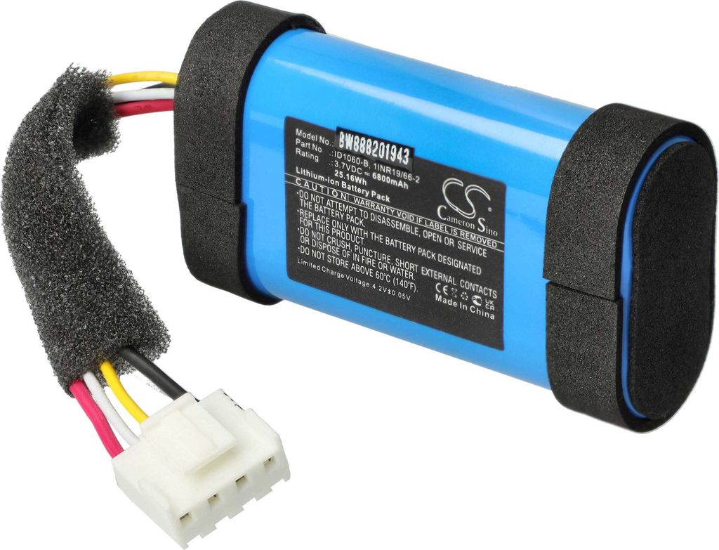 vhbw Akku Ersatz für JBL SUN-INTE-152, 49-364800-1BAT2-A, ID1060-A, 1INR19/66-2, ID1060-B für Lautsprecher Boxen Speaker (6800 mAh, 3,7 V, Li-Ion)