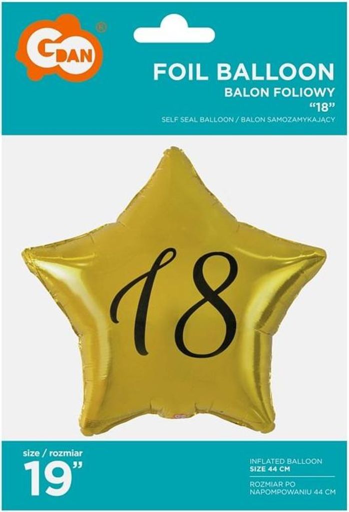 Folieballon 18. Geburtstag Stern Gold (Party - Ballons)