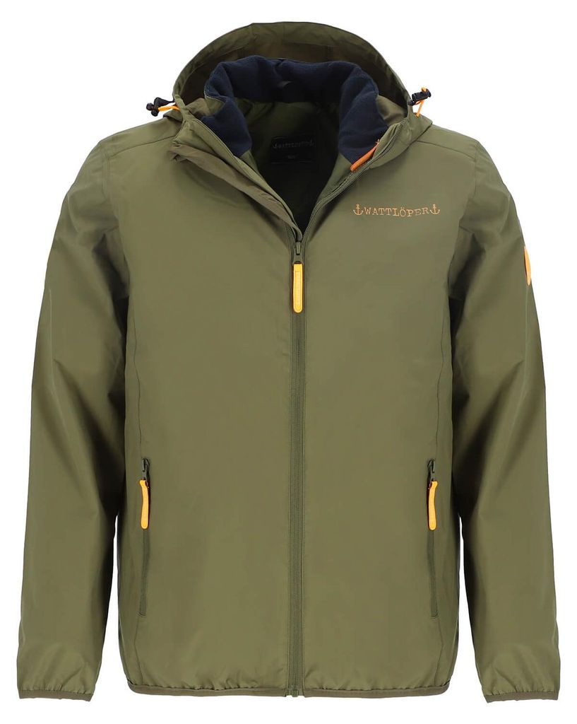Wattlöper Herren 3-in-1 Funktionsjacke unifarben - Funktionsjacke mit Kapuze + Steppweste mit Stehkragen in Oliv Größe 3XL
