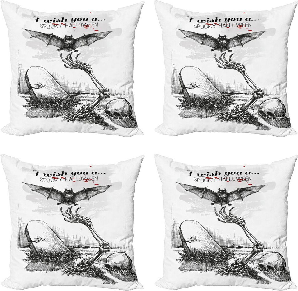ABAKUHAUS Halloween Kissenbezug Set (4 Stück), Schädel-Zombie, Moderner Doppelseitiger Digitaldruck, 45 cm x 45 cm, Schwarz-Weiss