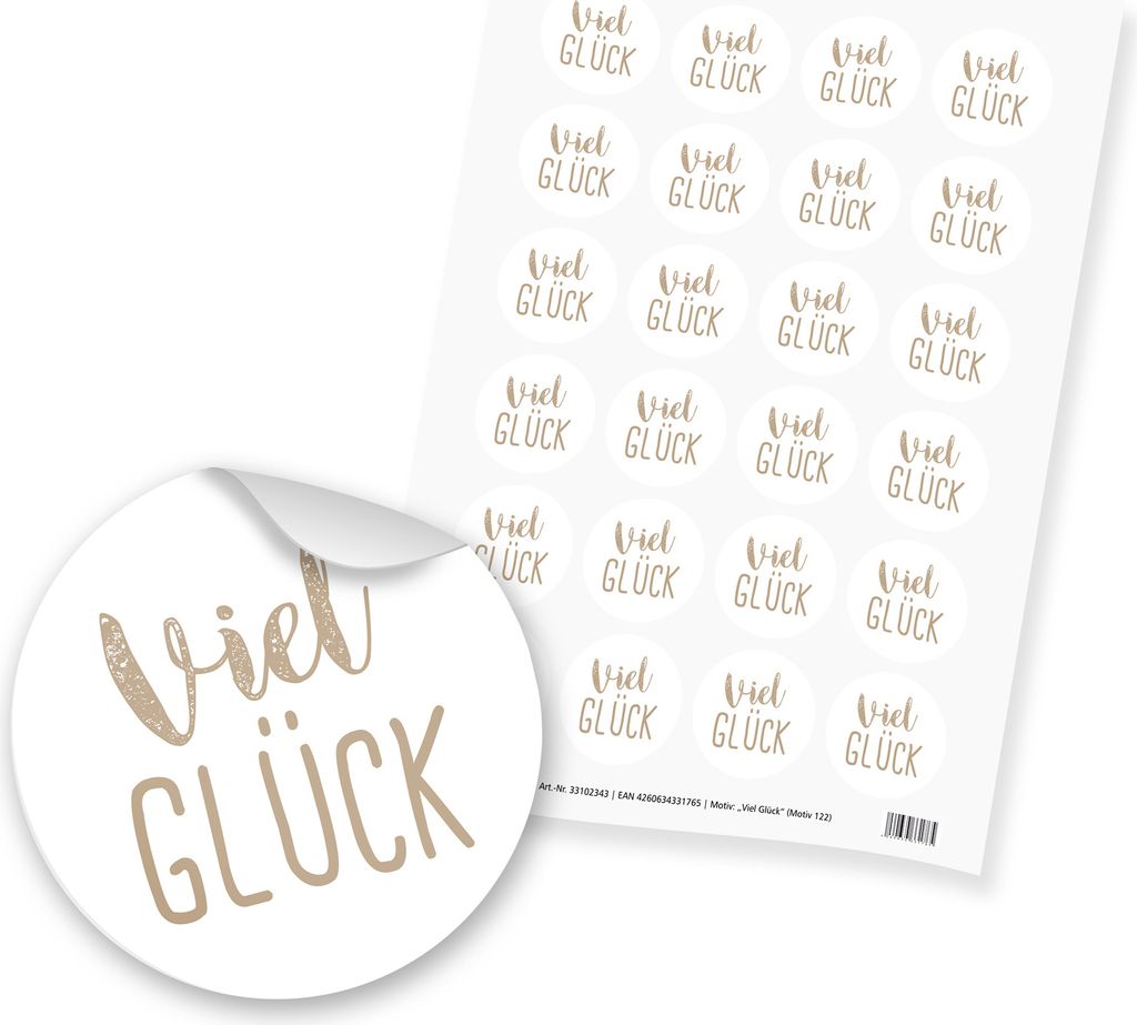 itenga 24x Sticker Aufkleber Viel Glück (Motiv 122) braun Produktbild 