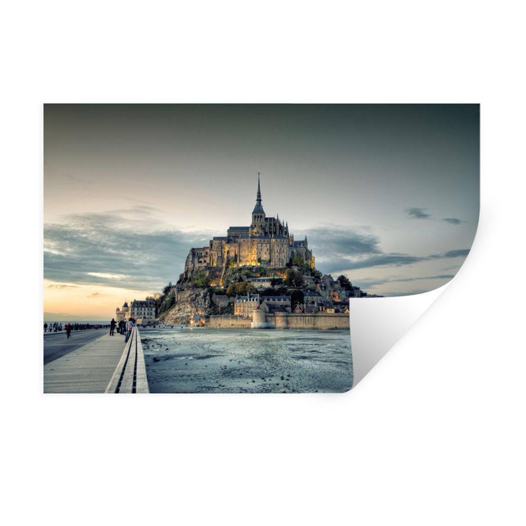 MuchoWow Wandtattoo Wandsticker Wandaufkleber Schloss - Frankreich - Meer 90x60 cm Selbstklebend und Repositionierbar - Aufkleber