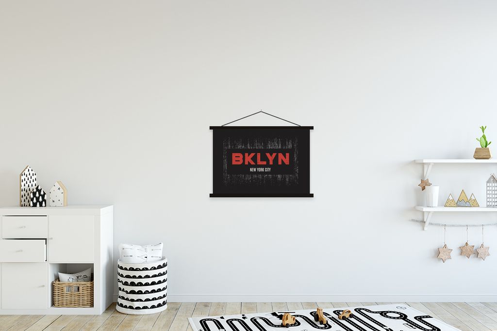 MuchoWow Textilposter New York - Brooklyn - Schwarz 60x40 cm mit schwarzem Rahmen - Hölzernes