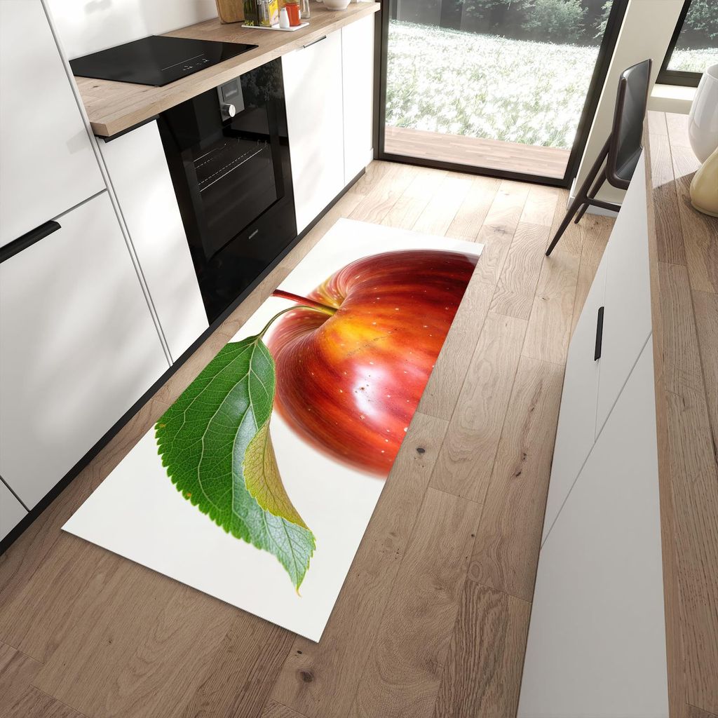 Küchenteppich 80x200cm rutschfest & abwischbar PVC Läufer - Roter Apfel Mit Blatt