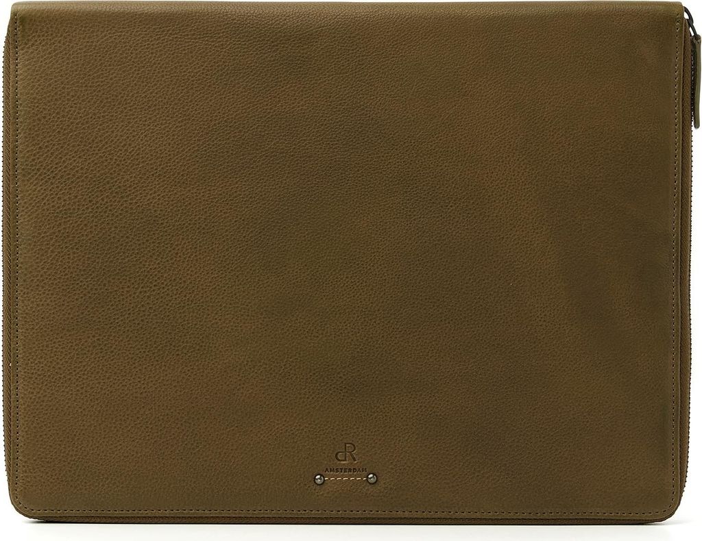 dR Amsterdam Leder Schreibmappe A4 | Konferenzmappe | Schreibmappe mit Stifthalter / Reißverschluss | Tampa - 93627 Olive