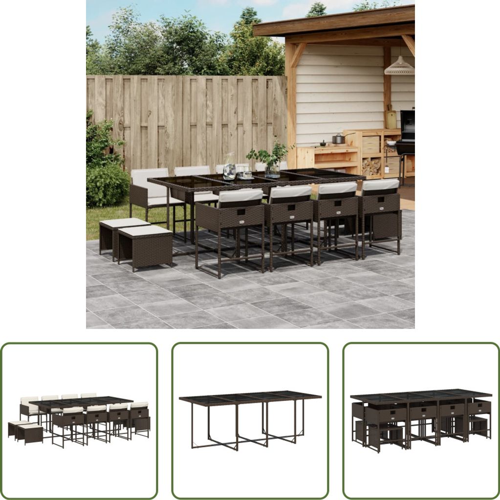 The Living Store 13-tlg. Garten-Essgruppe mit Kissen Braun Produktbild 