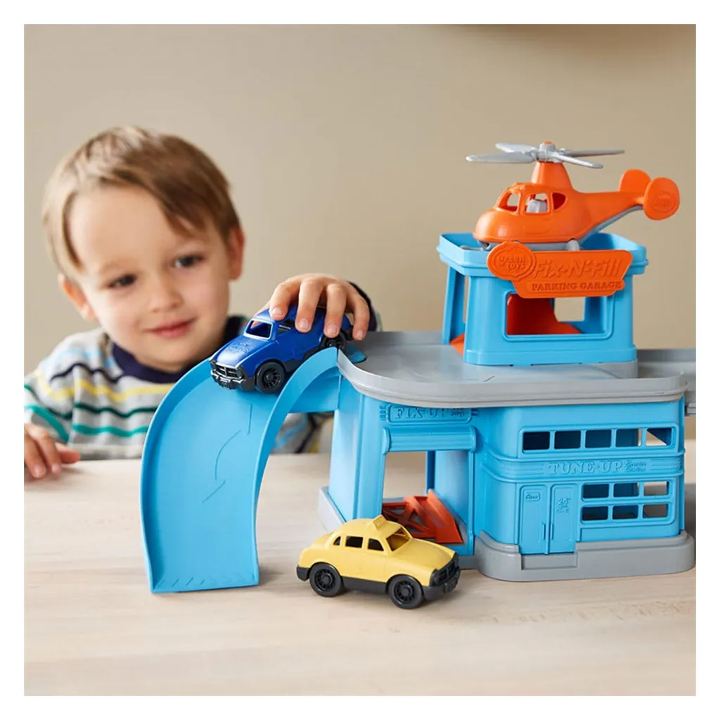 Double Garage Bleu Éco-responsable sans BPA avec Accessoires de Jeu - 2